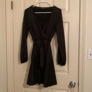 Black V neck satiny dress